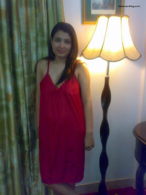 Indian Married Women With Red Night Dress Home Made Photoshoot ... image